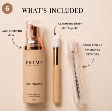 Prima Beauty Co Lash Shampoo Kit – Oil-Free Eyelash Extension Cleanser Foam 60ML with Cleansing Brush & Mascara Wand | Gentle Lash Extension Shampoo for Natural Lashes & Extensions