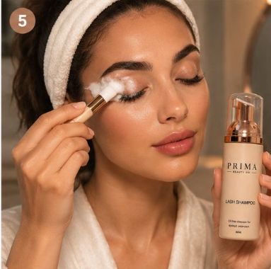 Prima Beauty Co Lash Shampoo Kit – Oil-Free Eyelash Extension Cleanser Foam 60ML with Cleansing Brush & Mascara Wand | Gentle Lash Extension Shampoo for Natural Lashes & Extensions